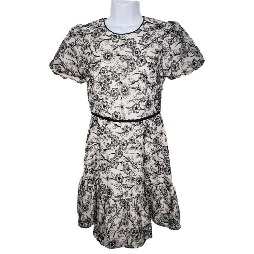 Gal Meets Glam Women's Sz 4P Viola Raffia Embroidered Floral Dress (1748)